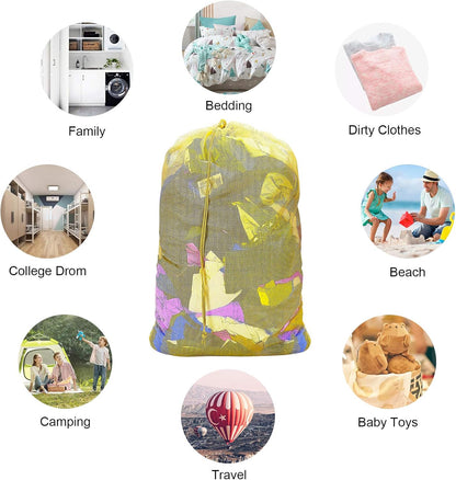 Mesh Laundry Bags with Adjustable Shoulder Strap, 24" x 36" Heavy Duty Nylon, Drawstring Closure, 3-Pack, Mixed Colors