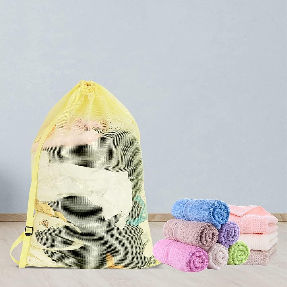 Mesh Laundry Bags with Adjustable Shoulder Strap, 24" x 36" Heavy Duty Nylon, Drawstring Closure, 3-Pack, Mixed Colors