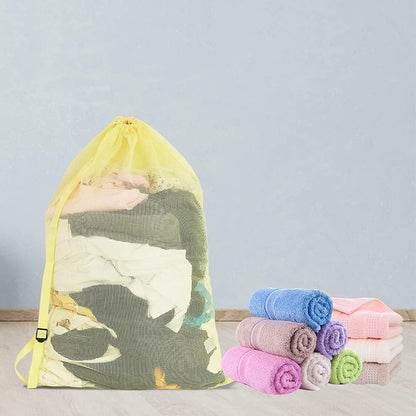Mesh Laundry Bags with Adjustable Shoulder Strap, 24" x 36" Heavy Duty Nylon, Drawstring Closure, 3-Pack, Mixed Colors