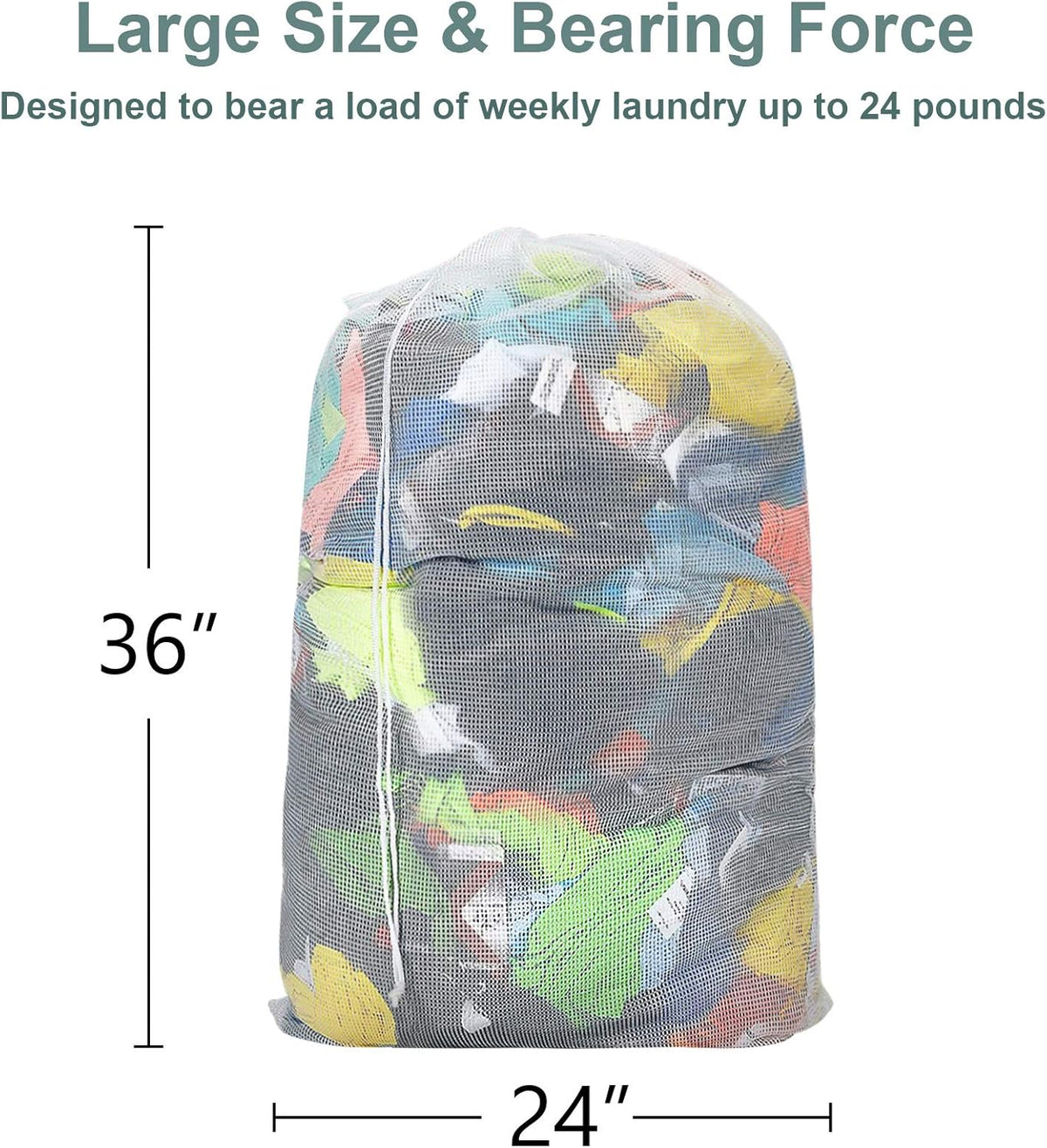 Mesh Laundry Bags with Adjustable Shoulder Strap, 24" x 36" Heavy Duty Nylon, Drawstring Closure, 3-Pack, Mixed Colors