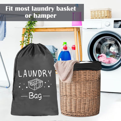 2 Pack Extra Large Travel Laundry Bag, Dirty Clothes Organizer with Drawstring,Heavy Duty Travel Laundry Bags,Easy Fit a Laundry Hamper Travel Essentials (Black+Grey, 24" x 36")
