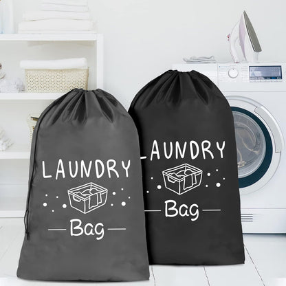 2 Pack Extra Large Travel Laundry Bag, Dirty Clothes Organizer with Drawstring,Heavy Duty Travel Laundry Bags,Easy Fit a Laundry Hamper Travel Essentials (Black+Grey, 24" x 36")
