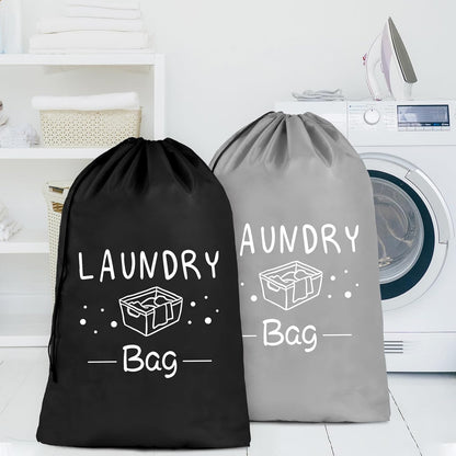 2 Pack Extra Large Travel Laundry Bag, Dirty Clothes Organizer with Drawstring,Heavy Duty Travel Laundry Bags,Easy Fit a Laundry Hamper Travel Essentials (Black+Grey, 24" x 36")