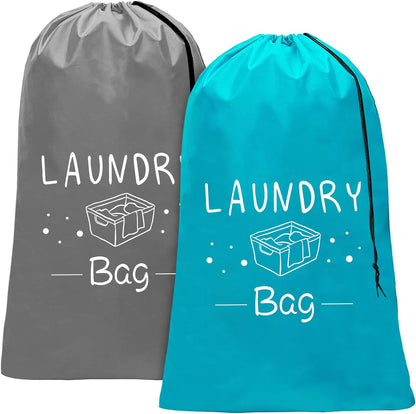 2 Pack Extra Large Travel Laundry Bag, Dirty Clothes Organizer with Drawstring,Heavy Duty Travel Laundry Bags,Easy Fit a Laundry Hamper Travel Essentials (Black+Grey, 24" x 36")