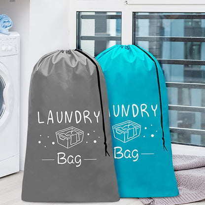 2 Pack Extra Large Travel Laundry Bag, Dirty Clothes Organizer with Drawstring,Heavy Duty Travel Laundry Bags,Easy Fit a Laundry Hamper Travel Essentials (Black+Grey, 24" x 36")