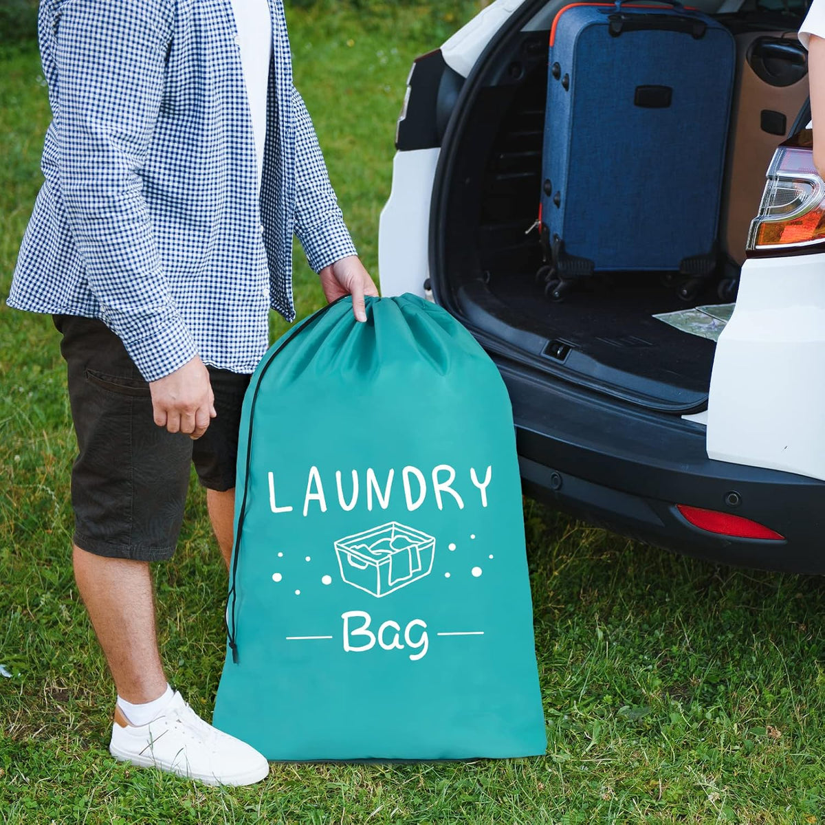 2 Pack Extra Large Travel Laundry Bag, Dirty Clothes Organizer with Drawstring,Heavy Duty Travel Laundry Bags,Easy Fit a Laundry Hamper Travel Essentials (Black+Grey, 24" x 36")