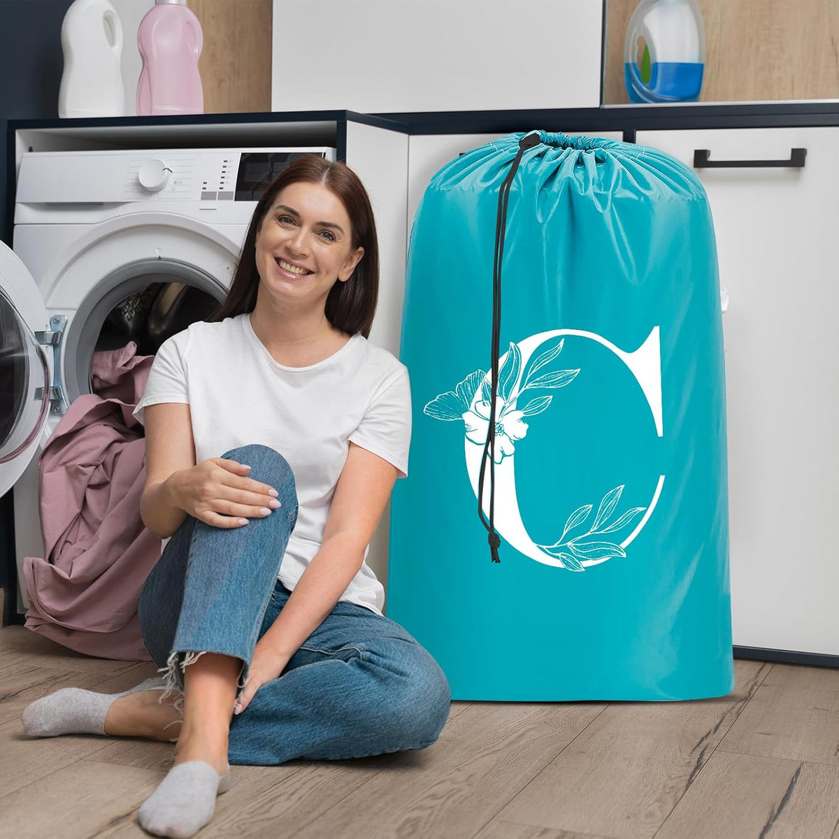 2 Pack Extra Large Travel Laundry Bag, Dirty Clothes Organizer with Drawstring,Heavy Duty Travel Laundry Bags,Easy Fit a Laundry Hamper Travel Essentials (Black+Grey, 24" x 36")