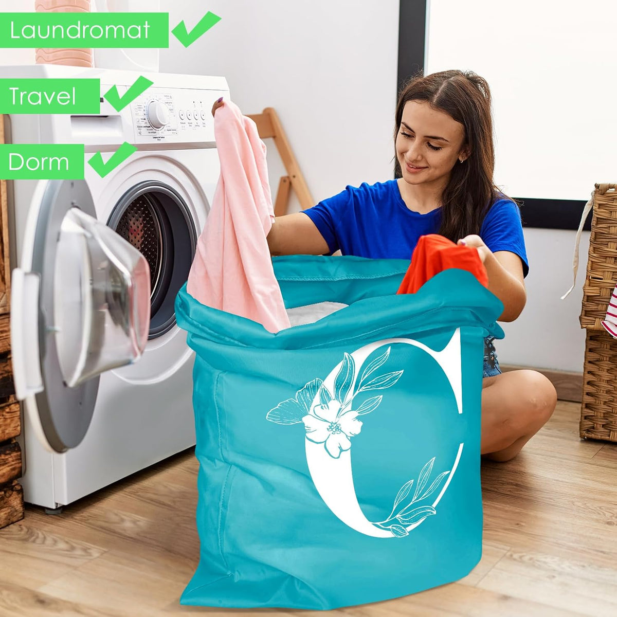 2 Pack Extra Large Travel Laundry Bag, Dirty Clothes Organizer with Drawstring,Heavy Duty Travel Laundry Bags,Easy Fit a Laundry Hamper Travel Essentials (Black+Grey, 24" x 36")