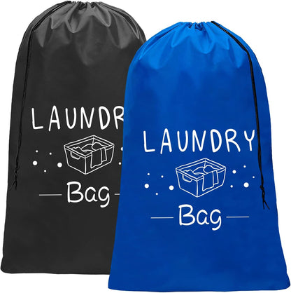 2 Pack Extra Large Travel Laundry Bag, Dirty Clothes Organizer with Drawstring,Heavy Duty Travel Laundry Bags,Easy Fit a Laundry Hamper Travel Essentials (Black+Grey, 24" x 36")