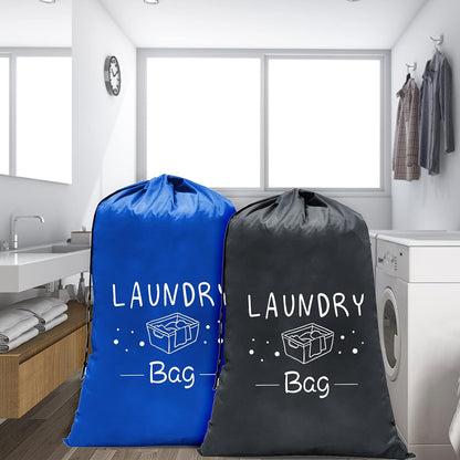 2 Pack Extra Large Travel Laundry Bag, Dirty Clothes Organizer with Drawstring,Heavy Duty Travel Laundry Bags,Easy Fit a Laundry Hamper Travel Essentials (Black+Grey, 24" x 36")