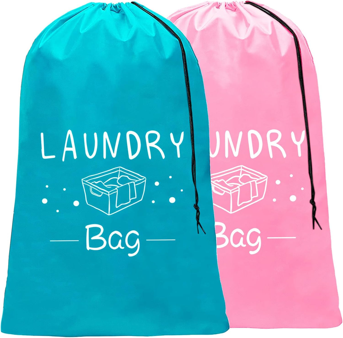 2 Pack Extra Large Travel Laundry Bag, Dirty Clothes Organizer with Drawstring,Heavy Duty Travel Laundry Bags,Easy Fit a Laundry Hamper Travel Essentials (Black+Grey, 24" x 36")