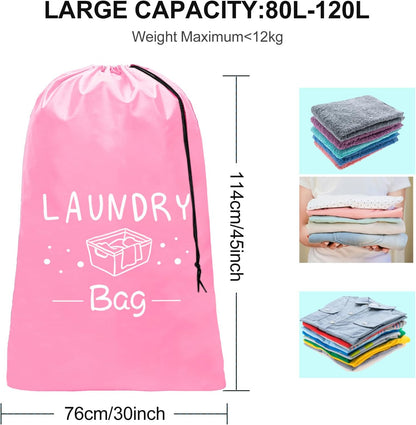 2 Pack Extra Large Travel Laundry Bag, Dirty Clothes Organizer with Drawstring,Heavy Duty Travel Laundry Bags,Easy Fit a Laundry Hamper Travel Essentials (Black+Grey, 24" x 36")