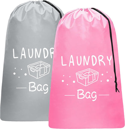 2 Pack Extra Large Travel Laundry Bag, Dirty Clothes Organizer with Drawstring,Heavy Duty Travel Laundry Bags,Easy Fit a Laundry Hamper Travel Essentials (Black+Grey, 24" x 36")