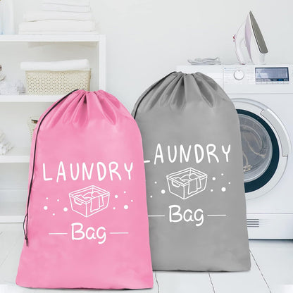 2 Pack Extra Large Travel Laundry Bag, Dirty Clothes Organizer with Drawstring,Heavy Duty Travel Laundry Bags,Easy Fit a Laundry Hamper Travel Essentials (Black+Grey, 24" x 36")