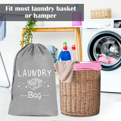 2 Pack Extra Large Travel Laundry Bag, Dirty Clothes Organizer with Drawstring,Heavy Duty Travel Laundry Bags,Easy Fit a Laundry Hamper Travel Essentials (Black+Grey, 24" x 36")