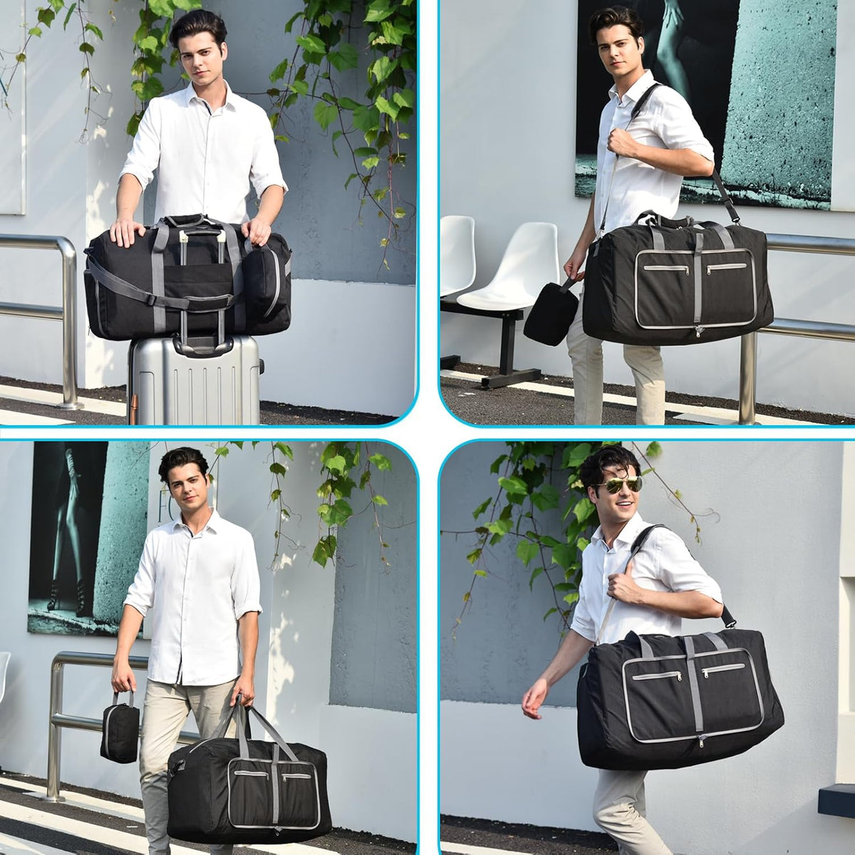 Duffle Bag with Shoes Compartment and Adjustable Strap,Foldable Travel Duffel Bags for Men Women,Waterproof Duffel Bags