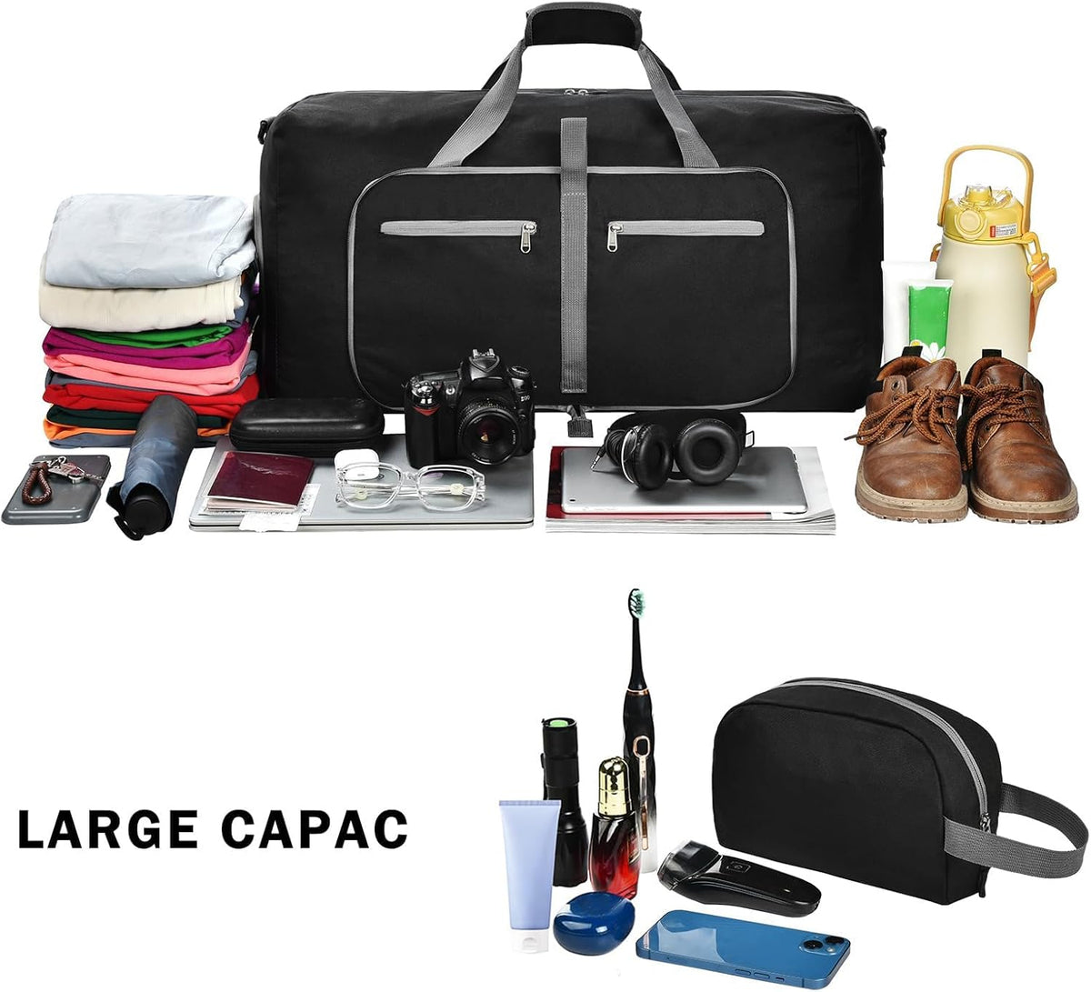 Duffle Bag with Shoes Compartment and Adjustable Strap,Foldable Travel Duffel Bags for Men Women,Waterproof Duffel Bags