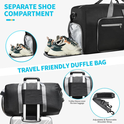 Duffle Bag with Shoes Compartment and Adjustable Strap,Foldable Travel Duffel Bags for Men Women,Waterproof Duffel Bags
