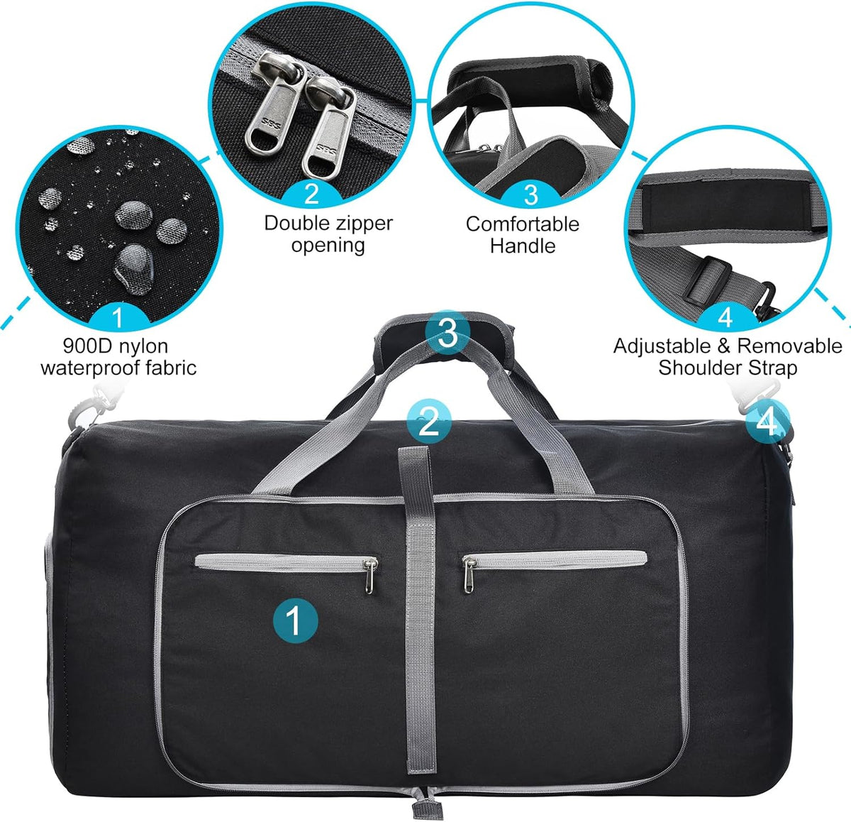 Duffle Bag with Shoes Compartment and Adjustable Strap,Foldable Travel Duffel Bags for Men Women,Waterproof Duffel Bags