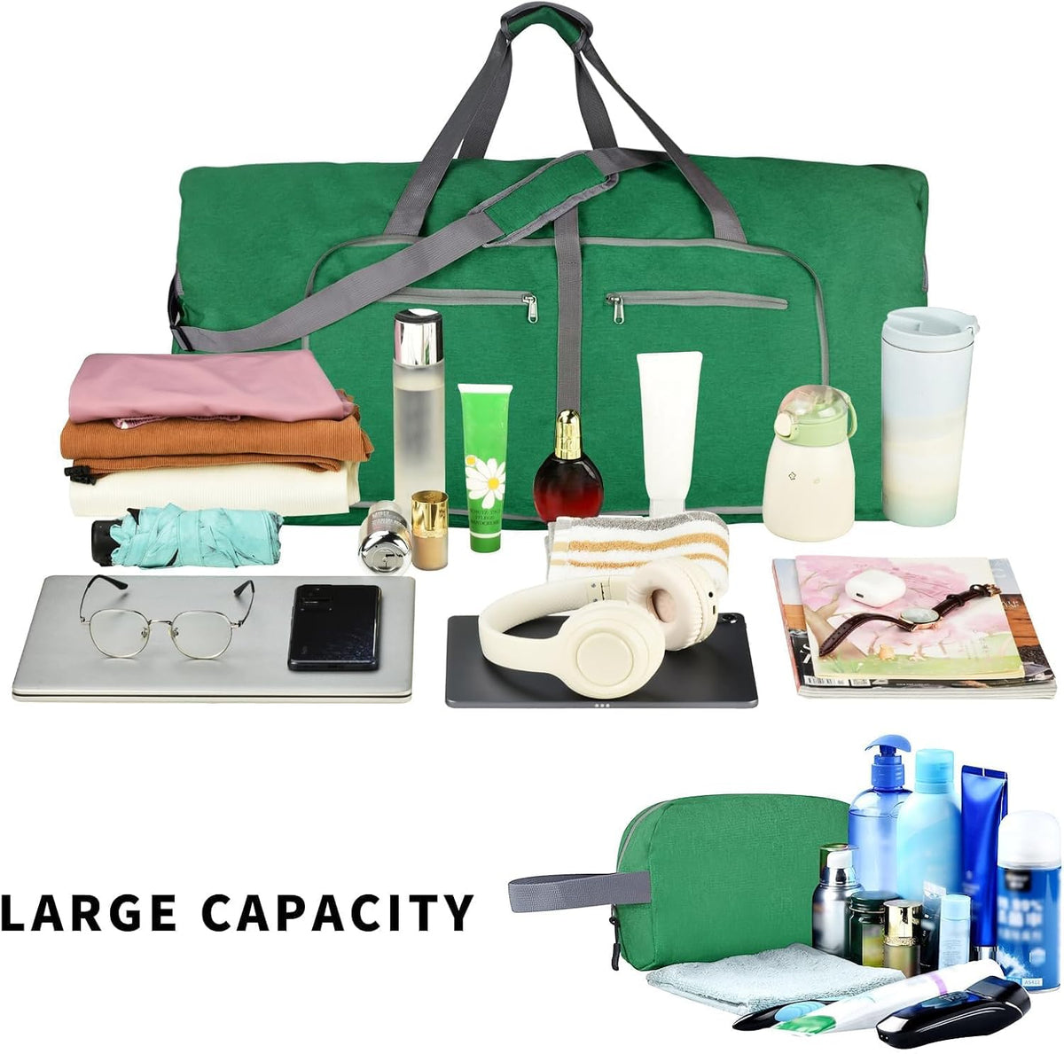 Duffle Bag with Shoes Compartment and Adjustable Strap,Foldable Travel Duffel Bags for Men Women,Waterproof Duffel Bags