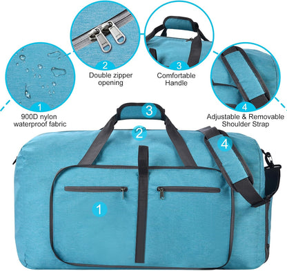 Duffle Bag with Shoes Compartment and Adjustable Strap,Foldable Travel Duffel Bags for Men Women,Waterproof Duffel Bags