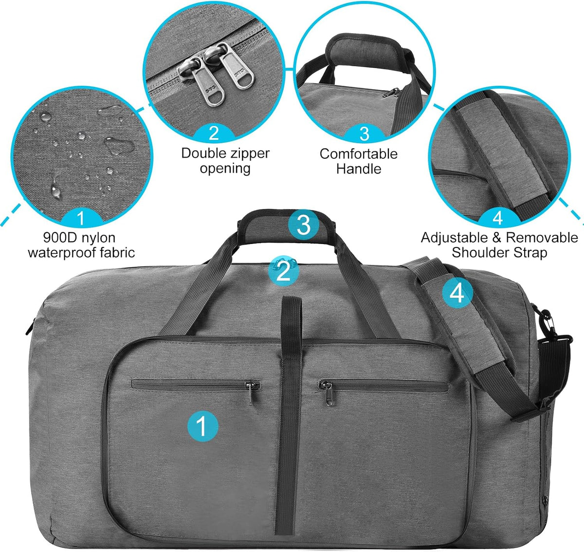 Duffle Bag with Shoes Compartment and Adjustable Strap,Foldable Travel Duffel Bags for Men Women,Waterproof Duffel Bags