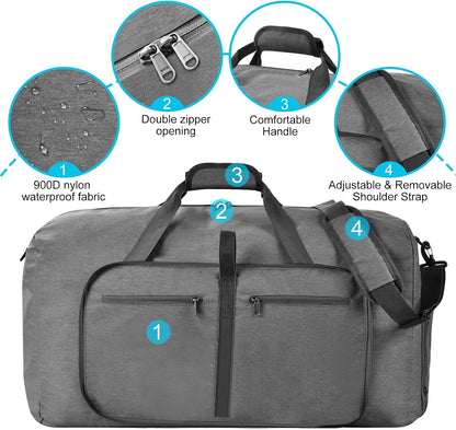 Duffle Bag with Shoes Compartment and Adjustable Strap,Foldable Travel Duffel Bags for Men Women,Waterproof Duffel Bags