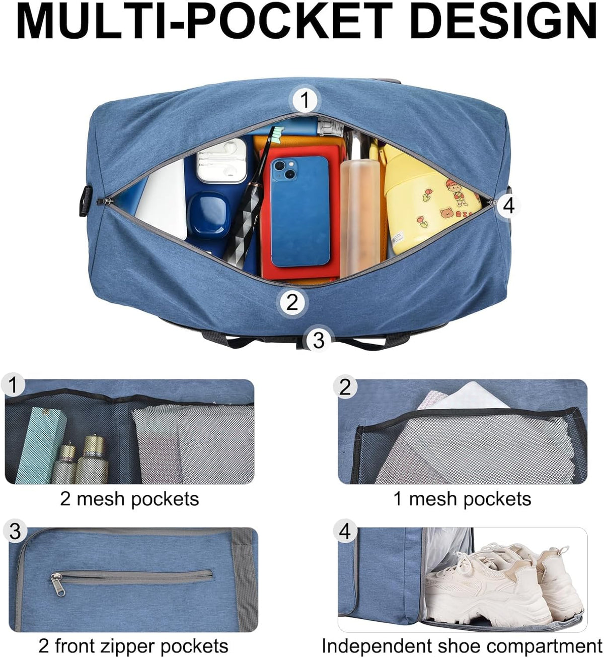 Duffle Bag with Shoes Compartment and Adjustable Strap,Foldable Travel Duffel Bags for Men Women,Waterproof Duffel Bags