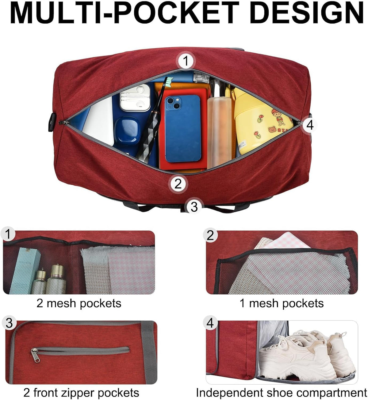 Duffle Bag with Shoes Compartment and Adjustable Strap,Foldable Travel Duffel Bags for Men Women,Waterproof Duffel Bags