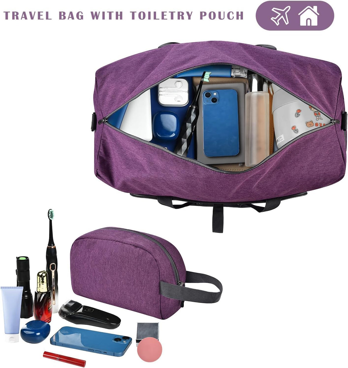 Duffle Bag with Shoes Compartment and Adjustable Strap,Foldable Travel Duffel Bags for Men Women,Waterproof Duffel Bags