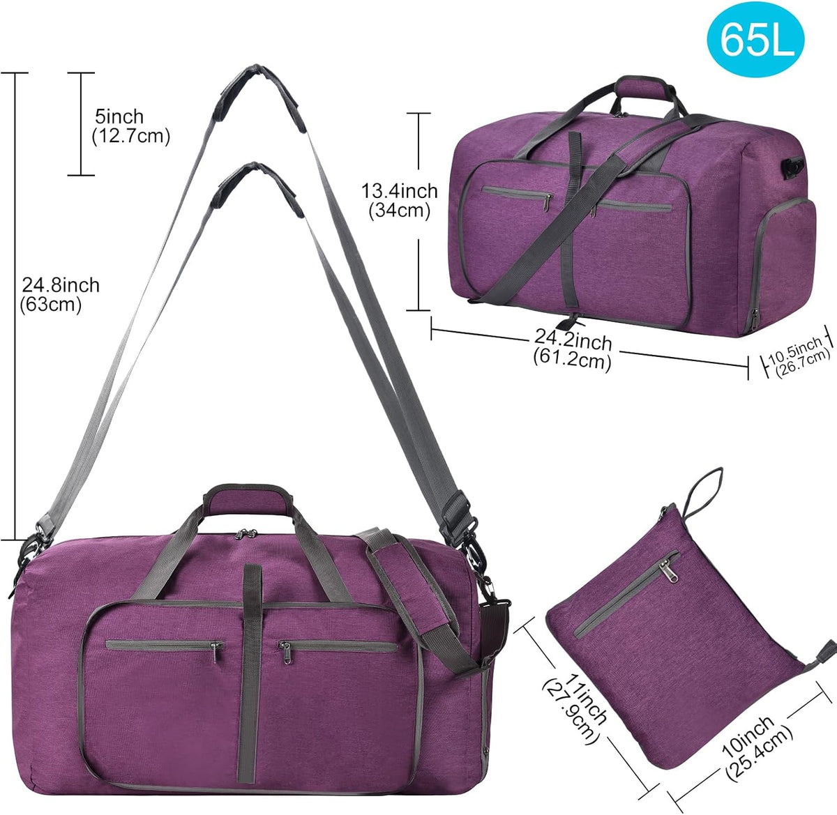 Duffle Bag with Shoes Compartment and Adjustable Strap,Foldable Travel Duffel Bags for Men Women,Waterproof Duffel Bags