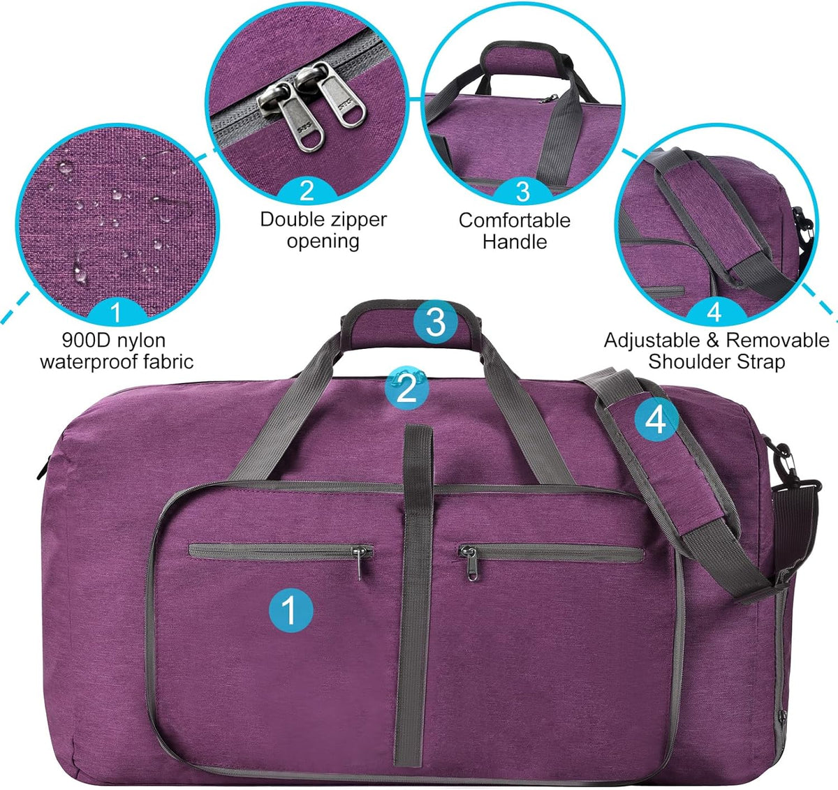 Duffle Bag with Shoes Compartment and Adjustable Strap,Foldable Travel Duffel Bags for Men Women,Waterproof Duffel Bags