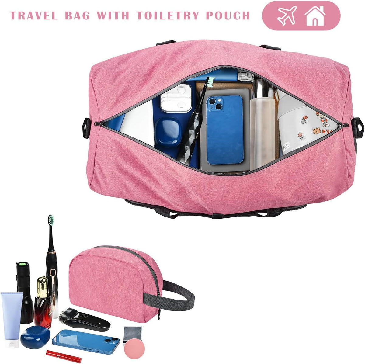 Duffle Bag with Shoes Compartment and Adjustable Strap,Foldable Travel Duffel Bags for Men Women,Waterproof Duffel Bags