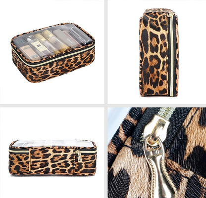 Clear TSA Approved Toiletry Bag - Leopard Clear Makeup Cosmetic Bag with Zipper, Travel Essential Organizer for Women, Ideal for Carry-on Luggage (3-Pack Large)