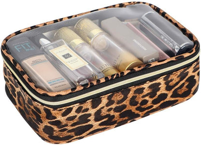 Clear TSA Approved Toiletry Bag - Leopard Clear Makeup Cosmetic Bag with Zipper, Travel Essential Organizer for Women, Ideal for Carry-on Luggage (3-Pack Large)