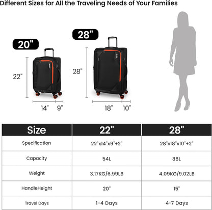 22 inch Carry on Luggage,Softside Suitcase w/TSA LOCK,Expandable 20% Luggage w/Spinner Wheels, Tear-Resistant,Lightweight Rolling Suitcases for Men/Women（Burgundy,22in）