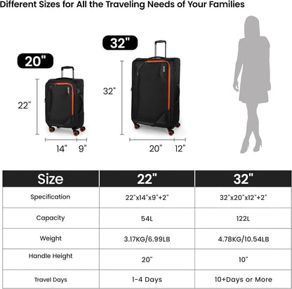 22 inch Carry on Luggage,Softside Suitcase w/TSA LOCK,Expandable 20% Luggage w/Spinner Wheels, Tear-Resistant,Lightweight Rolling Suitcases for Men/Women（Burgundy,22in）