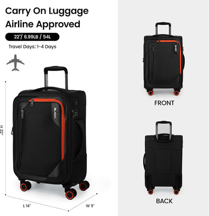 22 inch Carry on Luggage,Softside Suitcase w/TSA LOCK,Expandable 20% Luggage w/Spinner Wheels, Tear-Resistant,Lightweight Rolling Suitcases for Men/Women（Burgundy,22in）