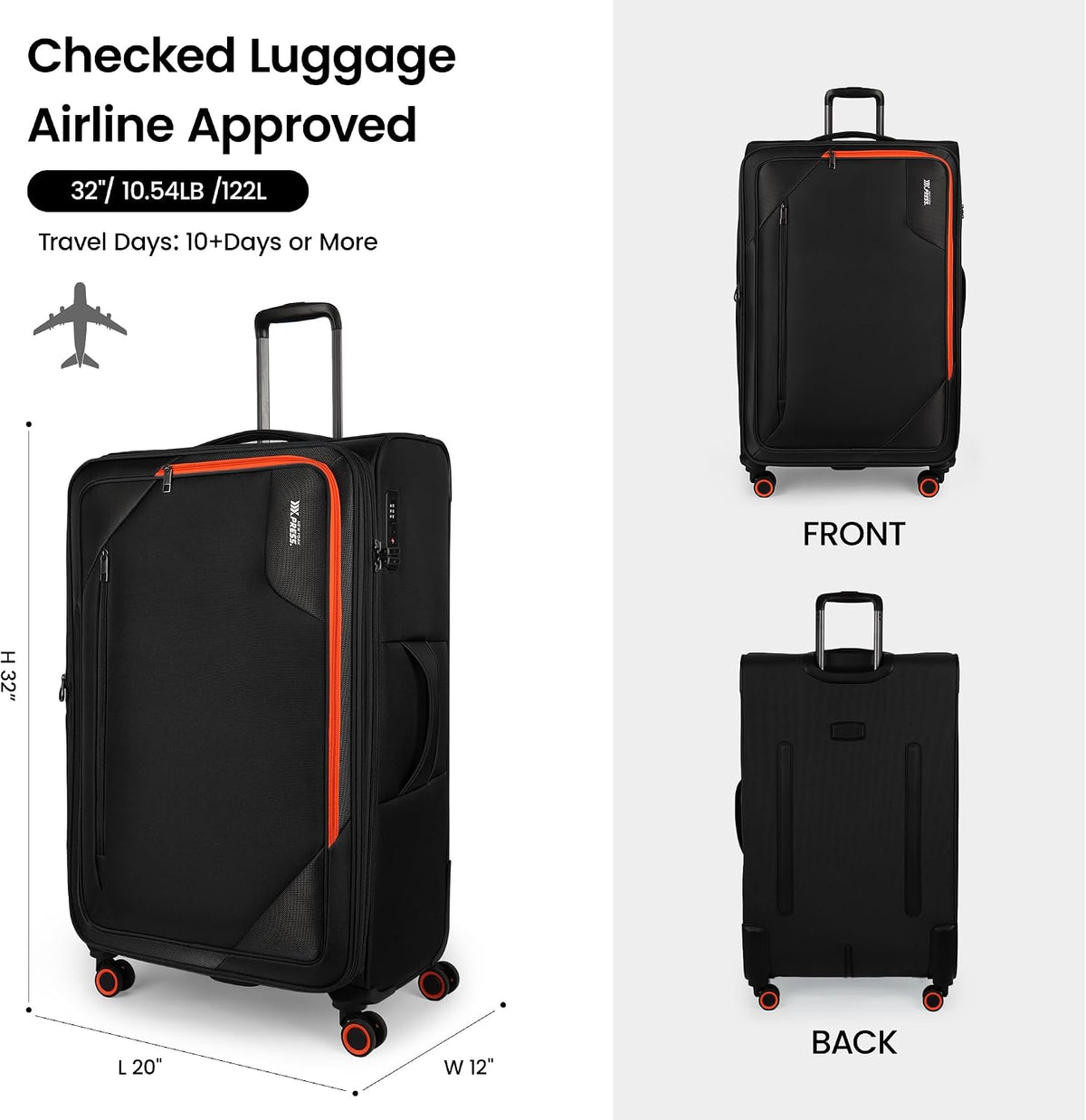 22 inch Carry on Luggage,Softside Suitcase w/TSA LOCK,Expandable 20% Luggage w/Spinner Wheels, Tear-Resistant,Lightweight Rolling Suitcases for Men/Women（Burgundy,22in）