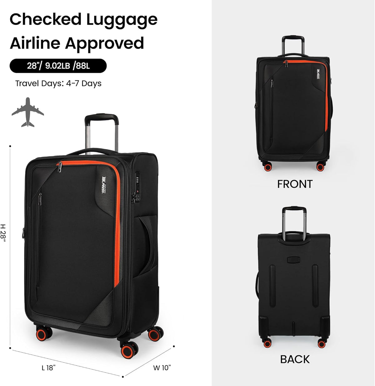 22 inch Carry on Luggage,Softside Suitcase w/TSA LOCK,Expandable 20% Luggage w/Spinner Wheels, Tear-Resistant,Lightweight Rolling Suitcases for Men/Women（Burgundy,22in）