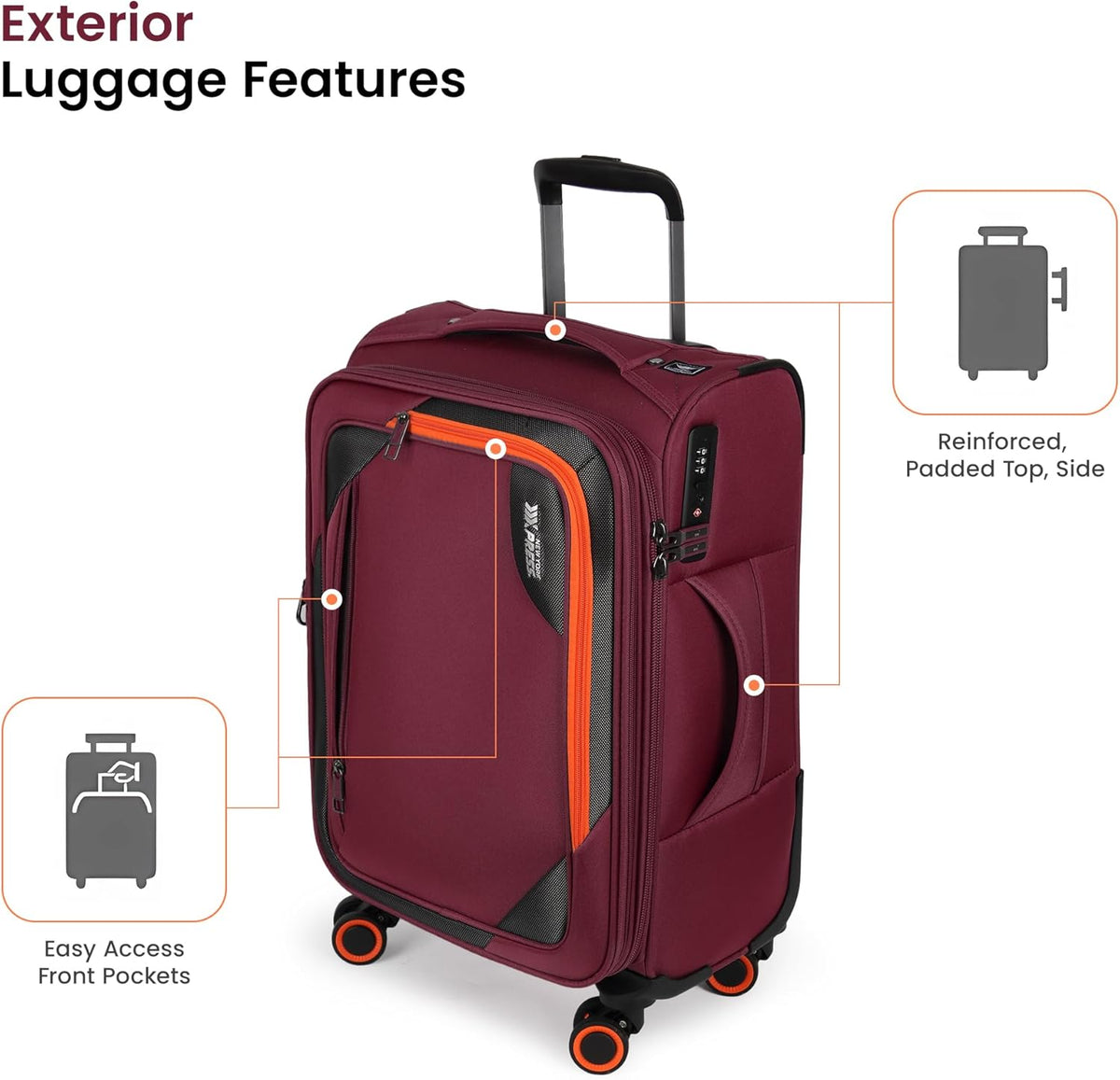 22 inch Carry on Luggage,Softside Suitcase w/TSA LOCK,Expandable 20% Luggage w/Spinner Wheels, Tear-Resistant,Lightweight Rolling Suitcases for Men/Women（Burgundy,22in）