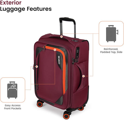 22 inch Carry on Luggage,Softside Suitcase w/TSA LOCK,Expandable 20% Luggage w/Spinner Wheels, Tear-Resistant,Lightweight Rolling Suitcases for Men/Women（Burgundy,22in）