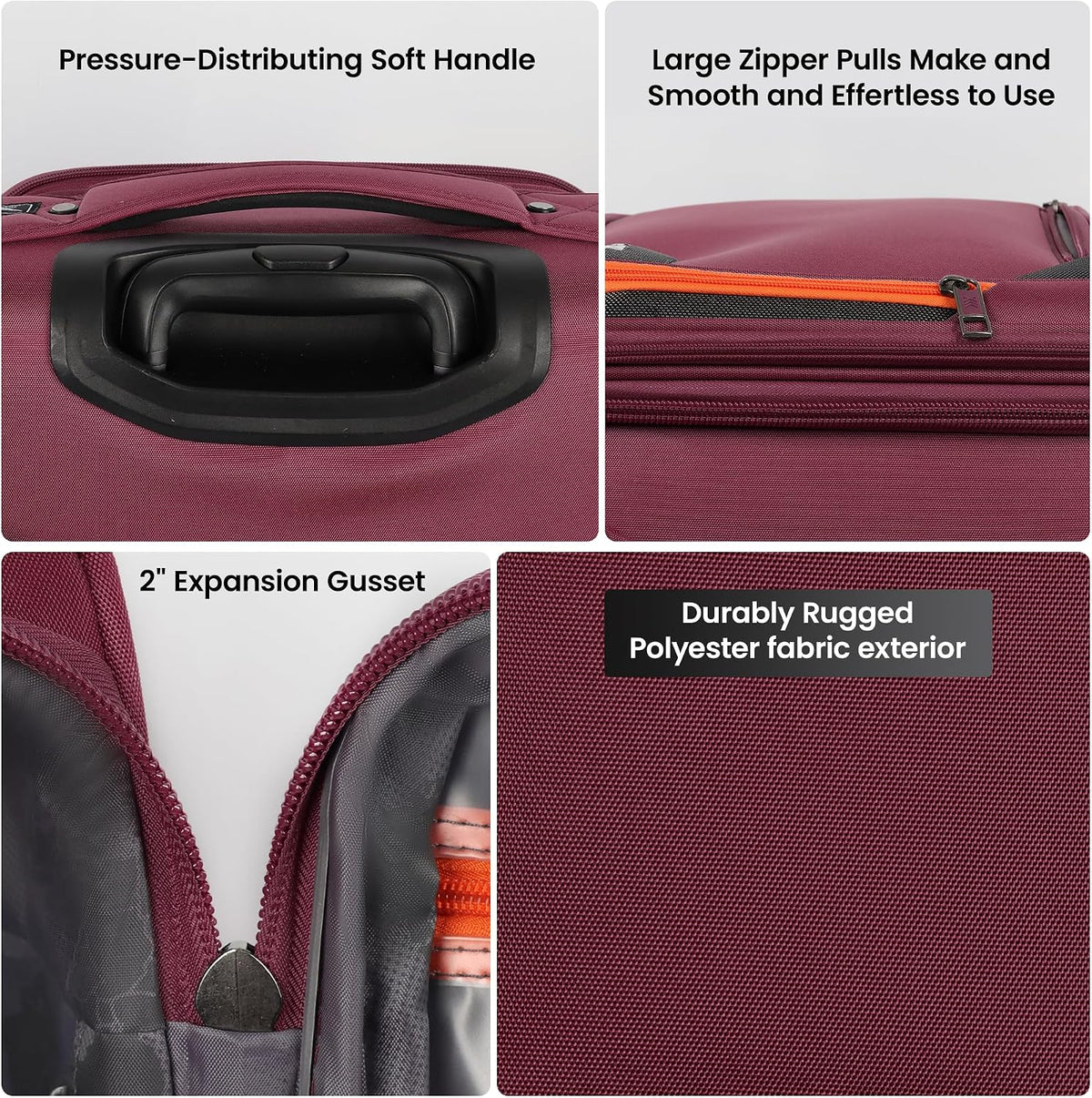 22 inch Carry on Luggage,Softside Suitcase w/TSA LOCK,Expandable 20% Luggage w/Spinner Wheels, Tear-Resistant,Lightweight Rolling Suitcases for Men/Women（Burgundy,22in）