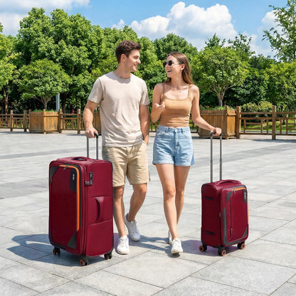 22 inch Carry on Luggage,Softside Suitcase w/TSA LOCK,Expandable 20% Luggage w/Spinner Wheels, Tear-Resistant,Lightweight Rolling Suitcases for Men/Women（Burgundy,22in）