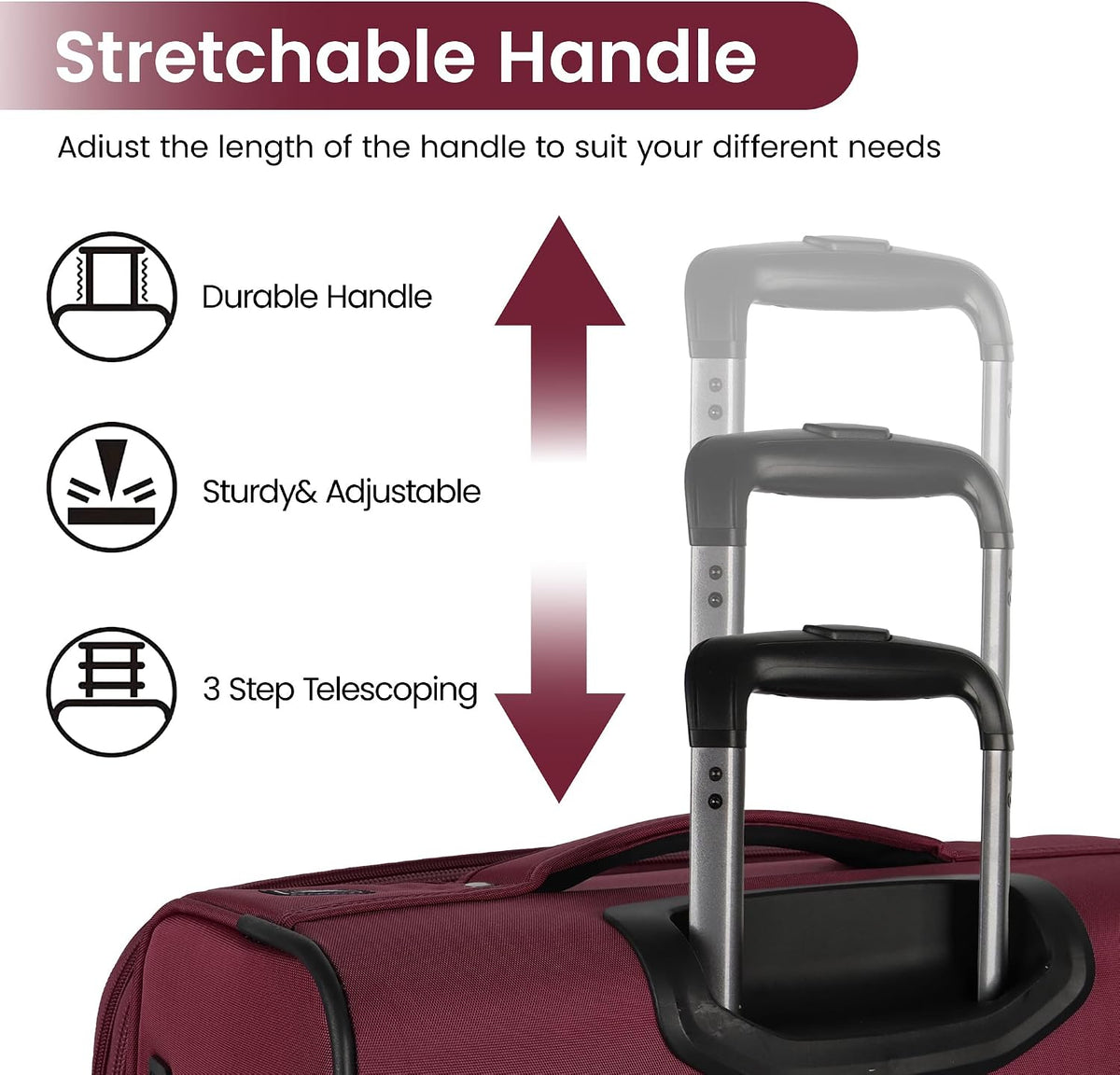 22 inch Carry on Luggage,Softside Suitcase w/TSA LOCK,Expandable 20% Luggage w/Spinner Wheels, Tear-Resistant,Lightweight Rolling Suitcases for Men/Women（Burgundy,22in）