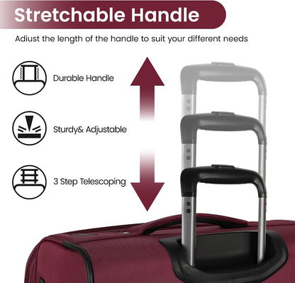 22 inch Carry on Luggage,Softside Suitcase w/TSA LOCK,Expandable 20% Luggage w/Spinner Wheels, Tear-Resistant,Lightweight Rolling Suitcases for Men/Women（Burgundy,22in）