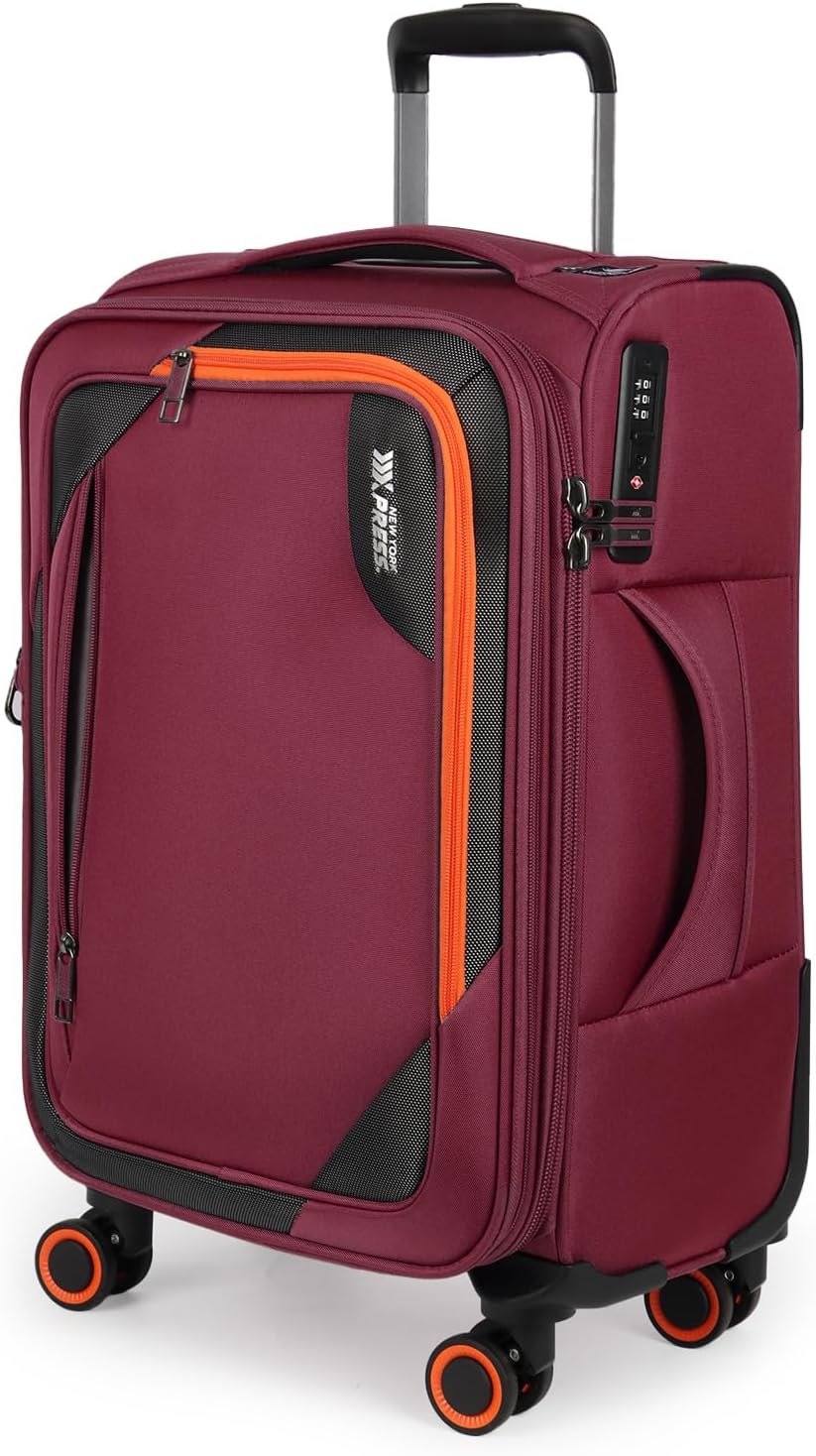 22 inch Carry on Luggage,Softside Suitcase w/TSA LOCK,Expandable 20% Luggage w/Spinner Wheels, Tear-Resistant,Lightweight Rolling Suitcases for Men/Women（Burgundy,22in）