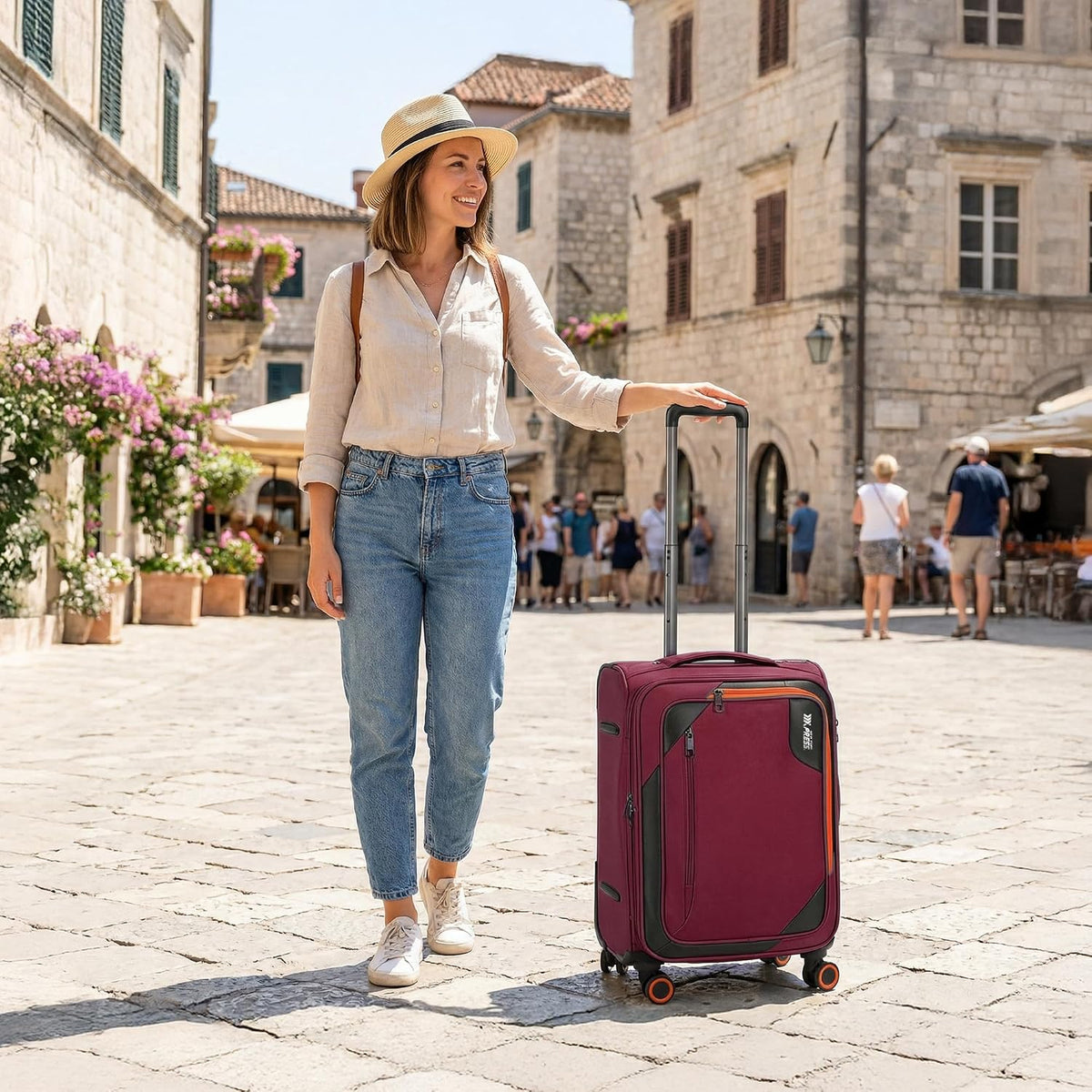 22 inch Carry on Luggage,Softside Suitcase w/TSA LOCK,Expandable 20% Luggage w/Spinner Wheels, Tear-Resistant,Lightweight Rolling Suitcases for Men/Women（Burgundy,22in）