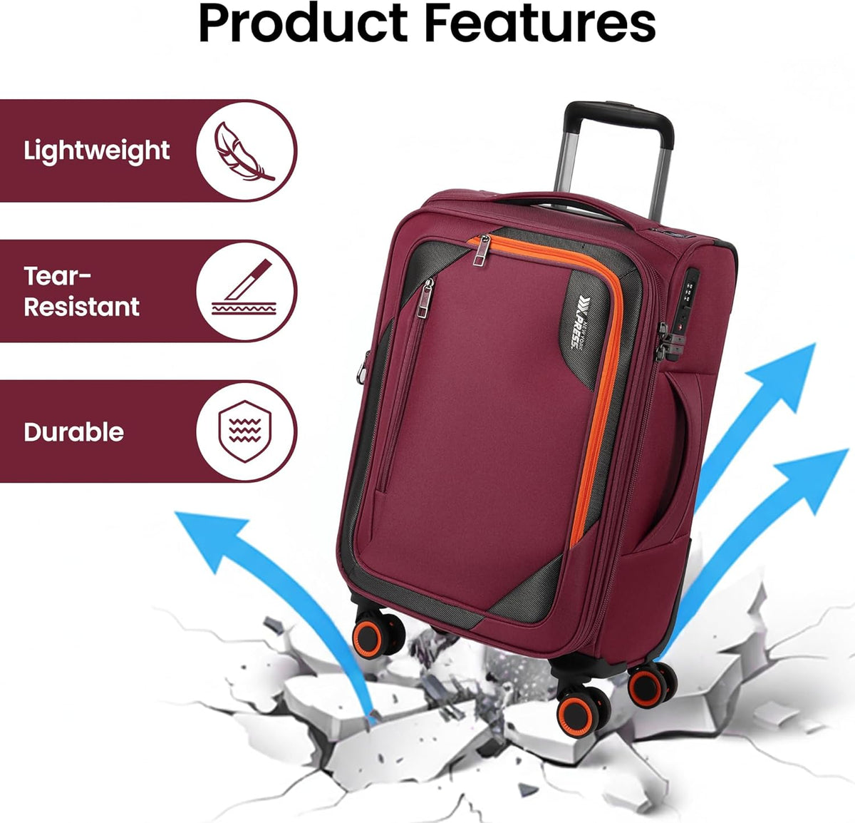 22 inch Carry on Luggage,Softside Suitcase w/TSA LOCK,Expandable 20% Luggage w/Spinner Wheels, Tear-Resistant,Lightweight Rolling Suitcases for Men/Women（Burgundy,22in）
