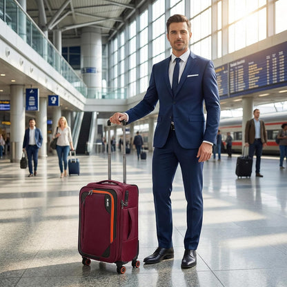22 inch Carry on Luggage,Softside Suitcase w/TSA LOCK,Expandable 20% Luggage w/Spinner Wheels, Tear-Resistant,Lightweight Rolling Suitcases for Men/Women（Burgundy,22in）
